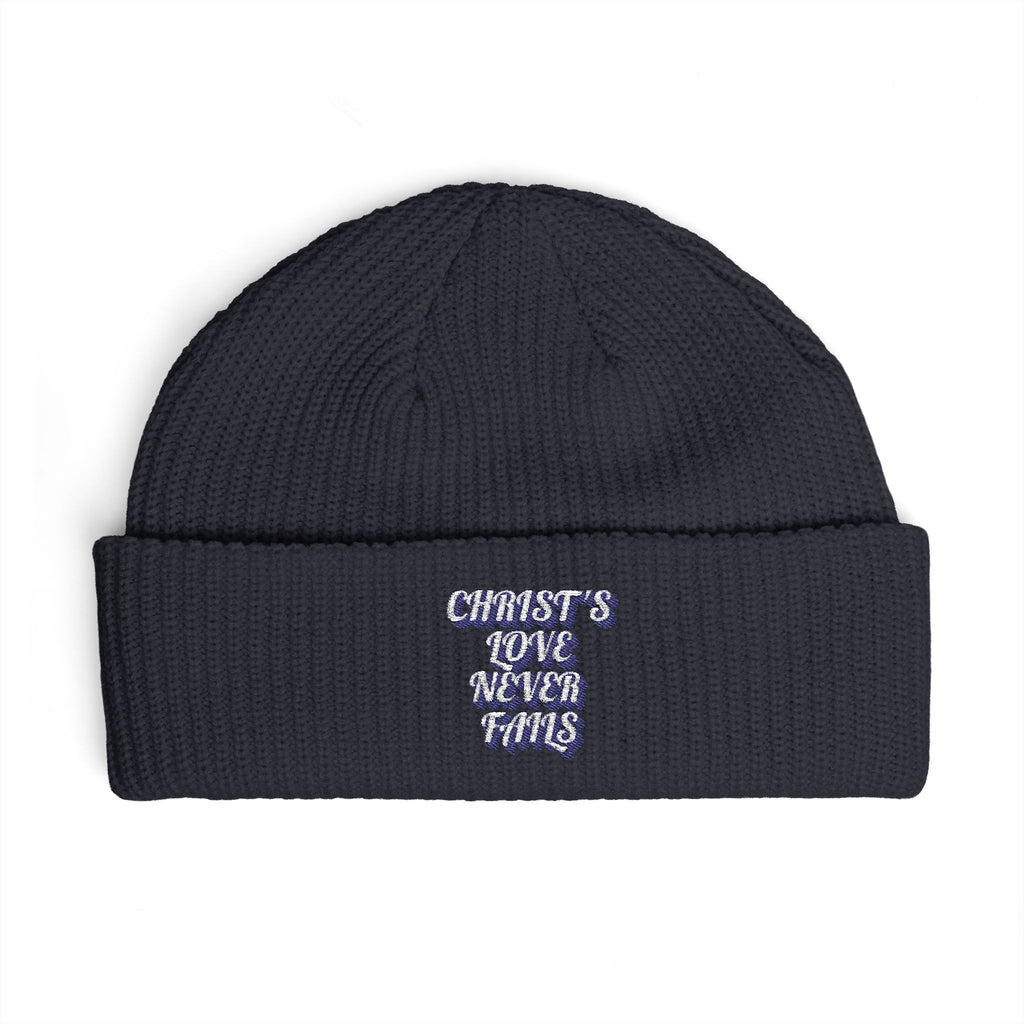 'Christ's Love Never Fails' Embroidered Knit Hat