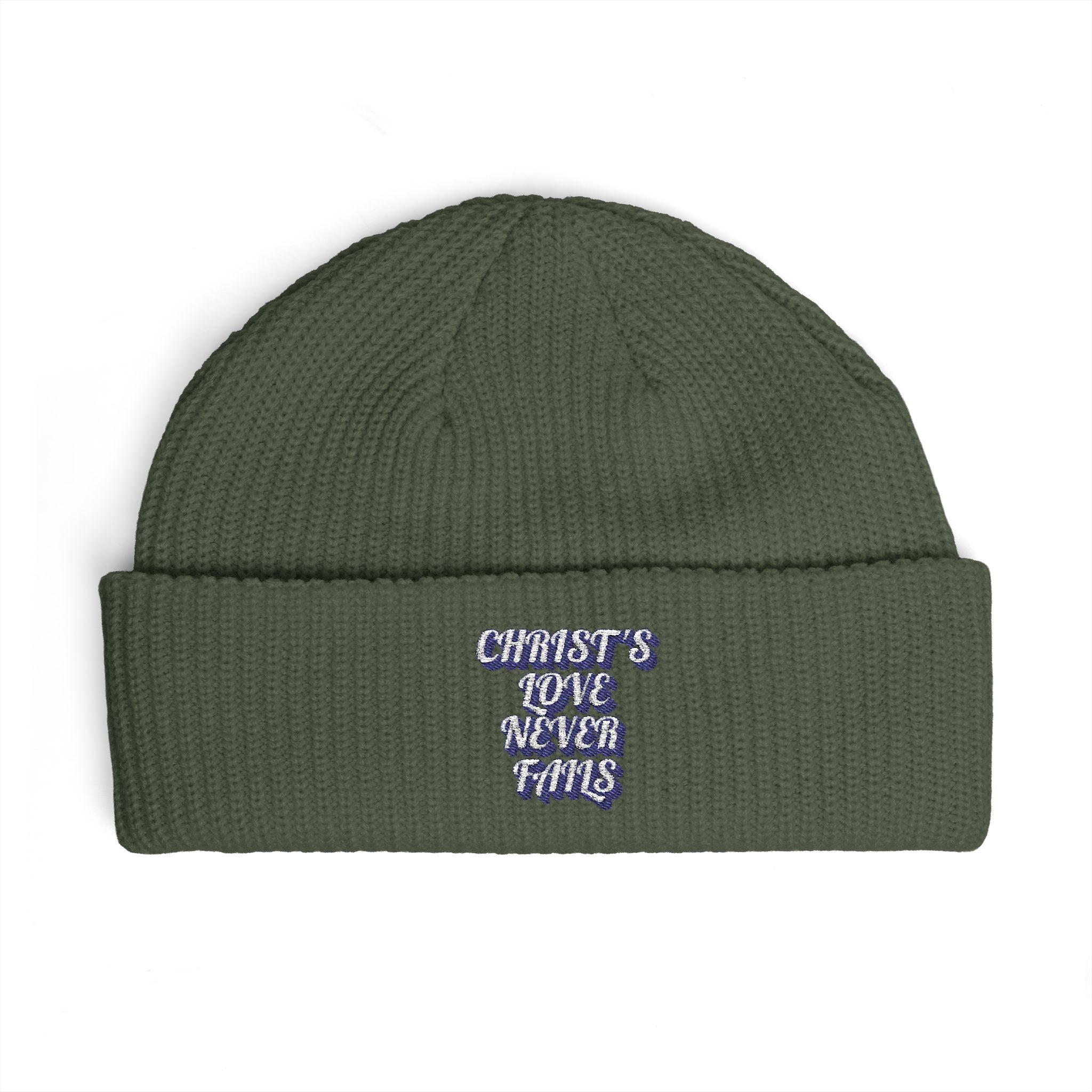 'Christ's Love Never Fails' Embroidered Knit Hat