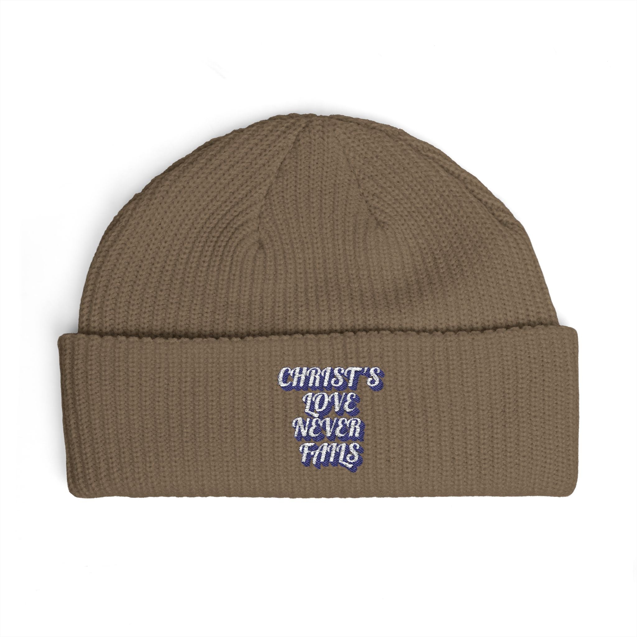 'Christ's Love Never Fails' Embroidered Knit Hat