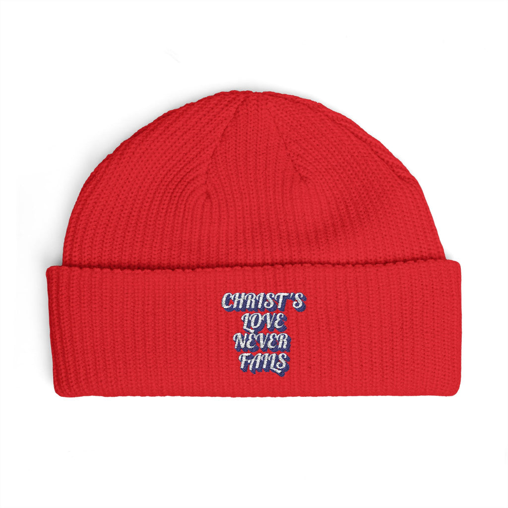 'Christ's Love Never Fails' Embroidered Knit Hat