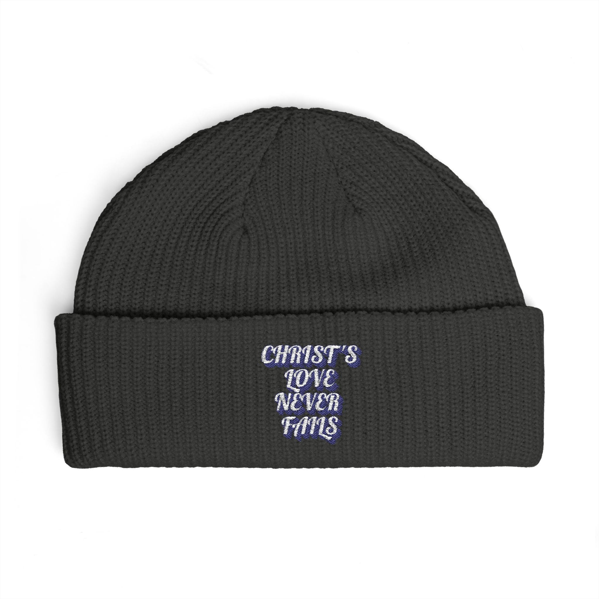 'Christ's Love Never Fails' Embroidered Knit Hat