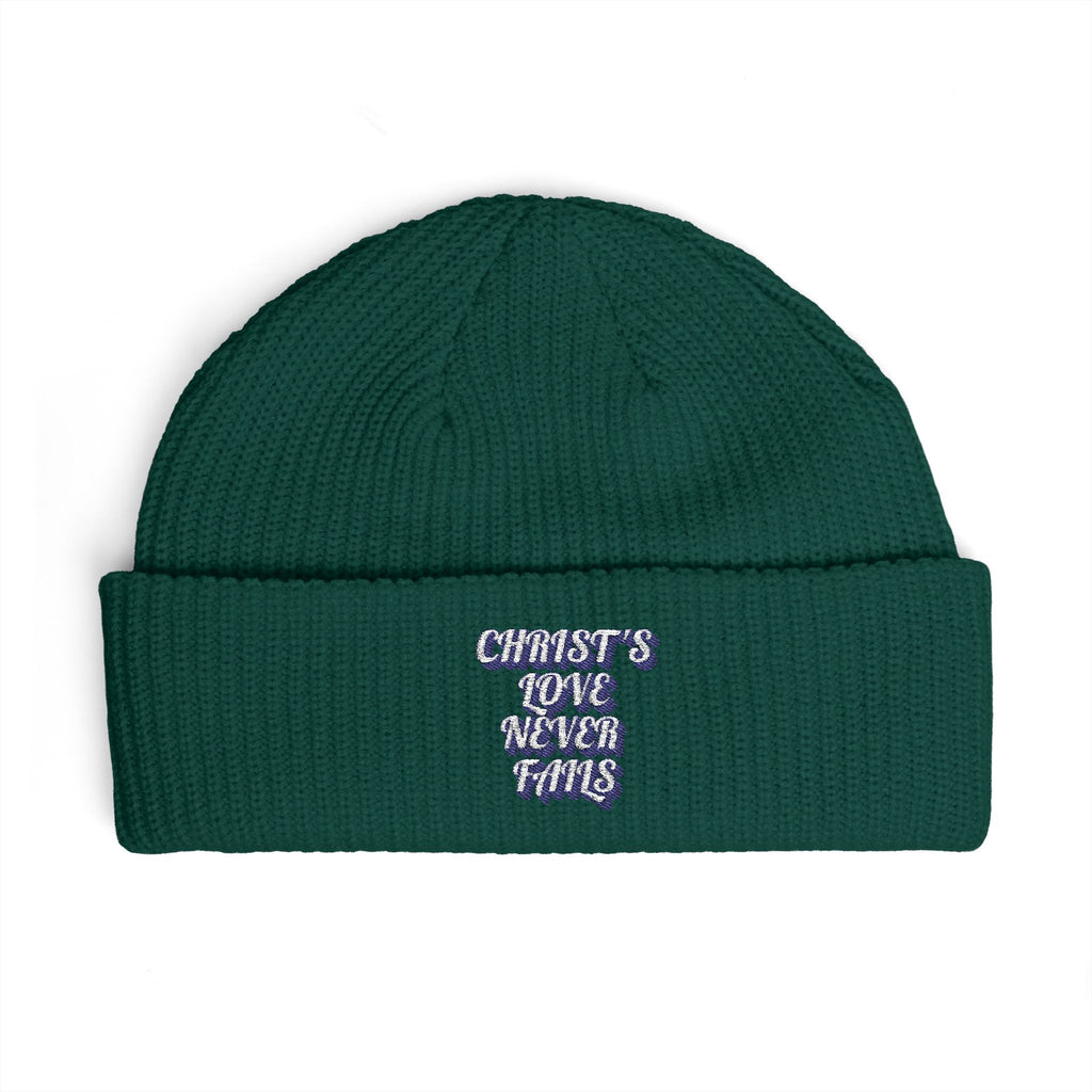 'Christ's Love Never Fails' Embroidered Knit Hat