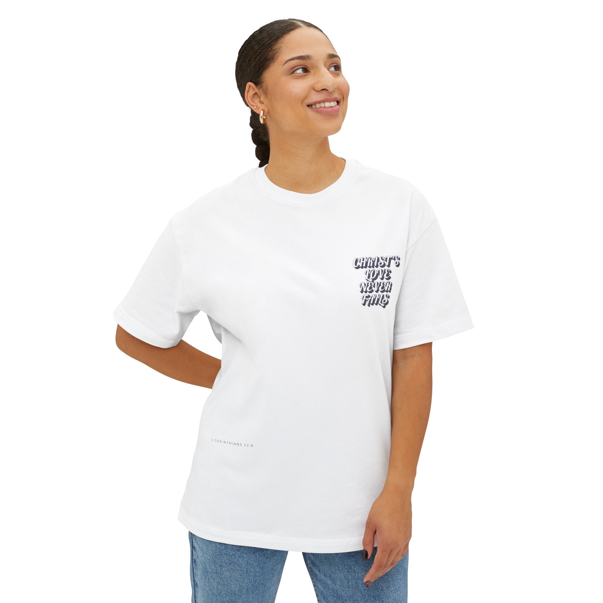 Christ’s Love Never Fails – Unisex Oversized Christian Tee | Eden
