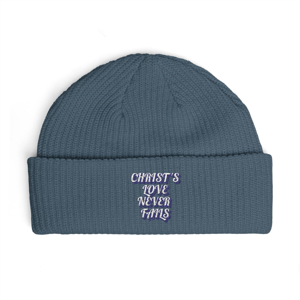 'Christ's Love Never Fails' Embroidered Knit Hat