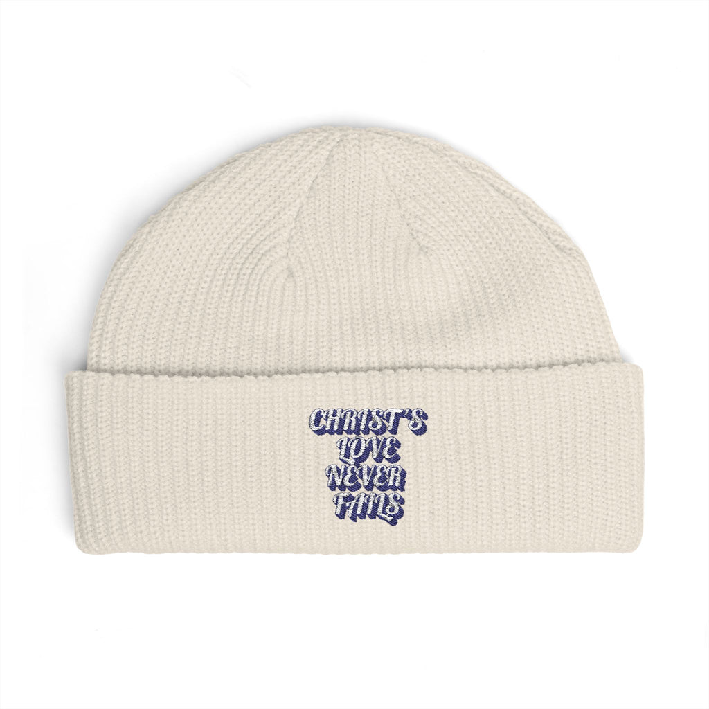 'Christ's Love Never Fails' Embroidered Knit Hat