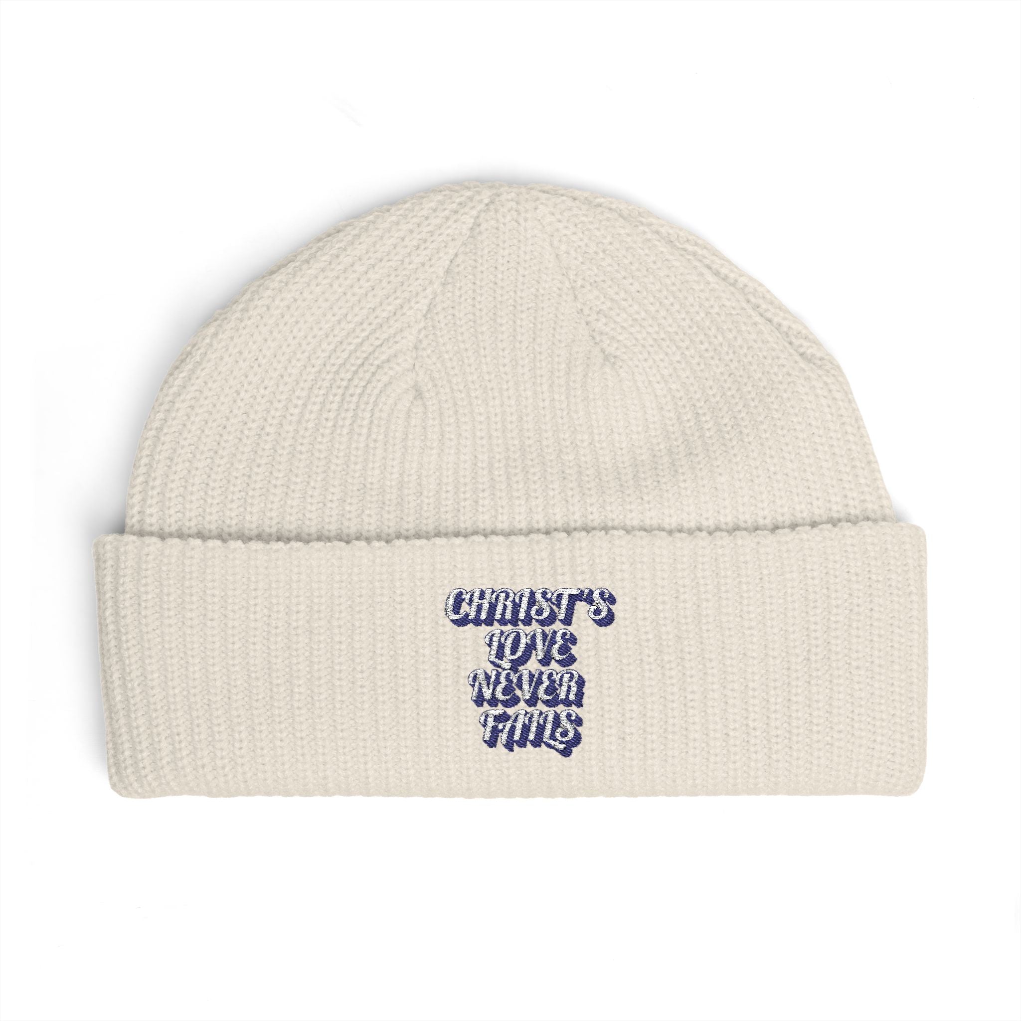'Christ's Love Never Fails' Embroidered Knit Hat