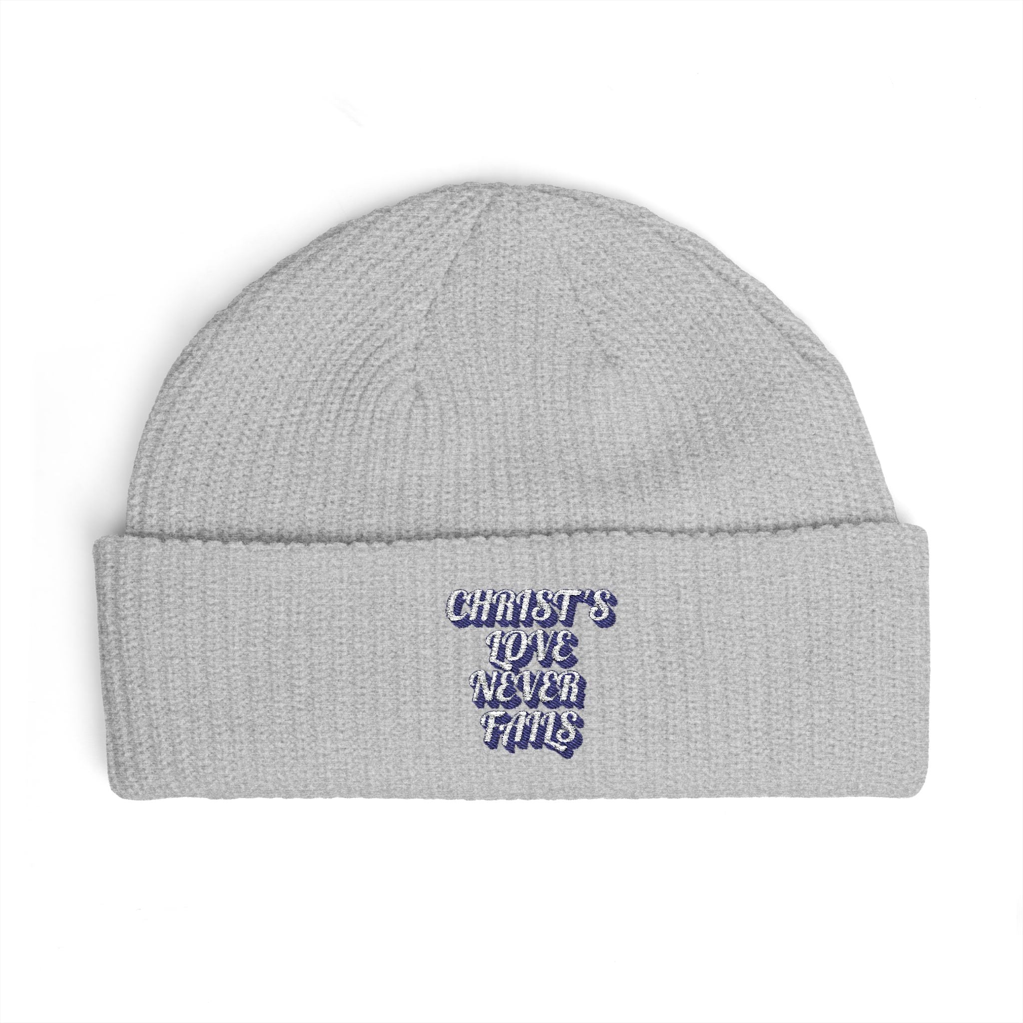 'Christ's Love Never Fails' Embroidered Knit Hat