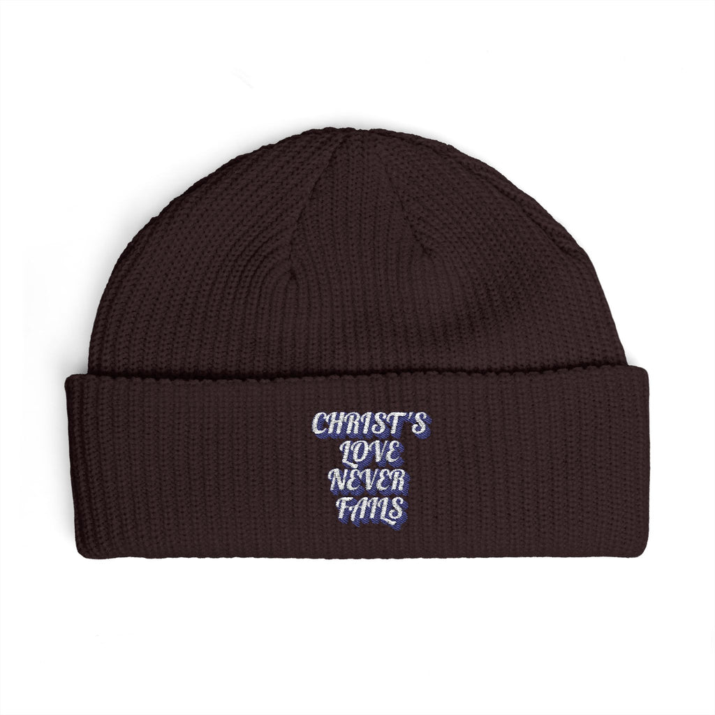 'Christ's Love Never Fails' Embroidered Knit Hat