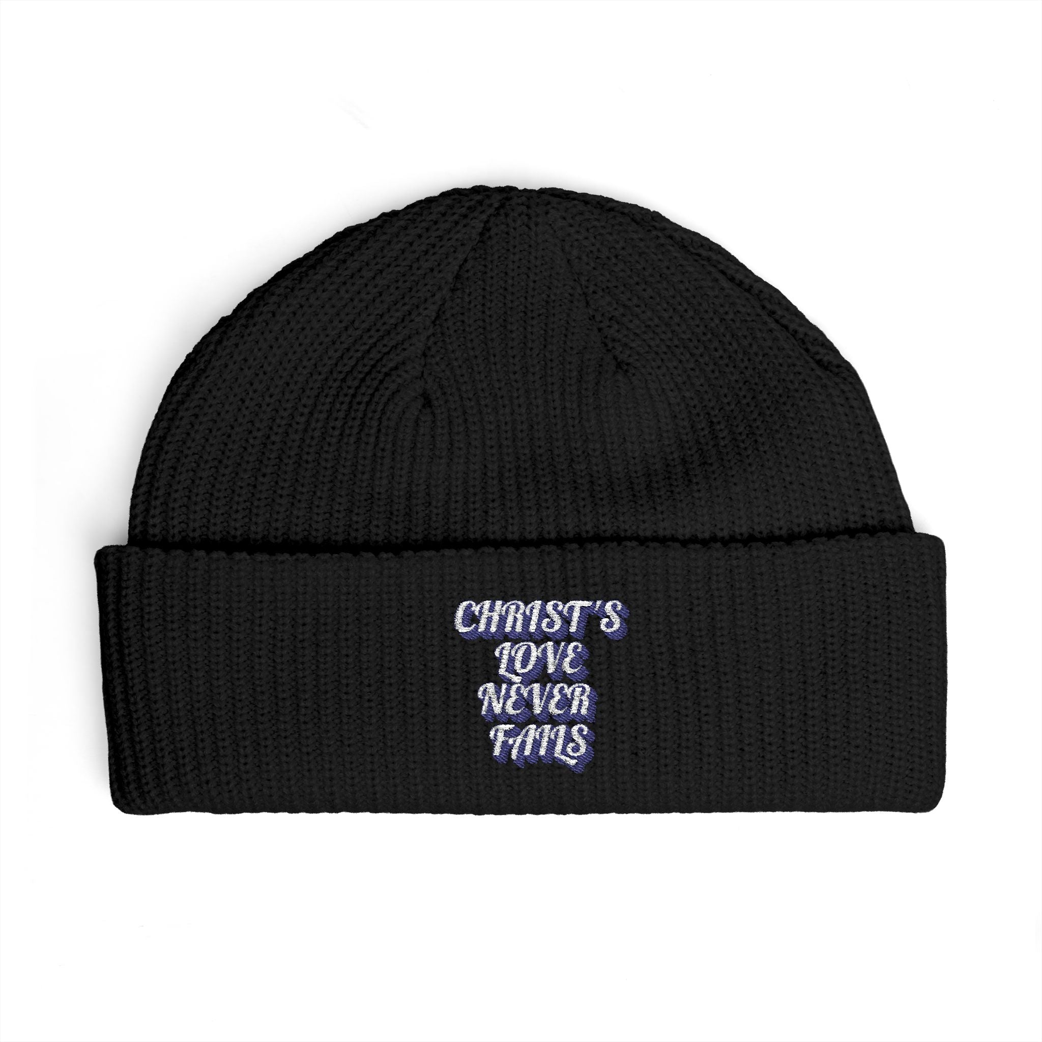 'Christ's Love Never Fails' Embroidered Knit Hat